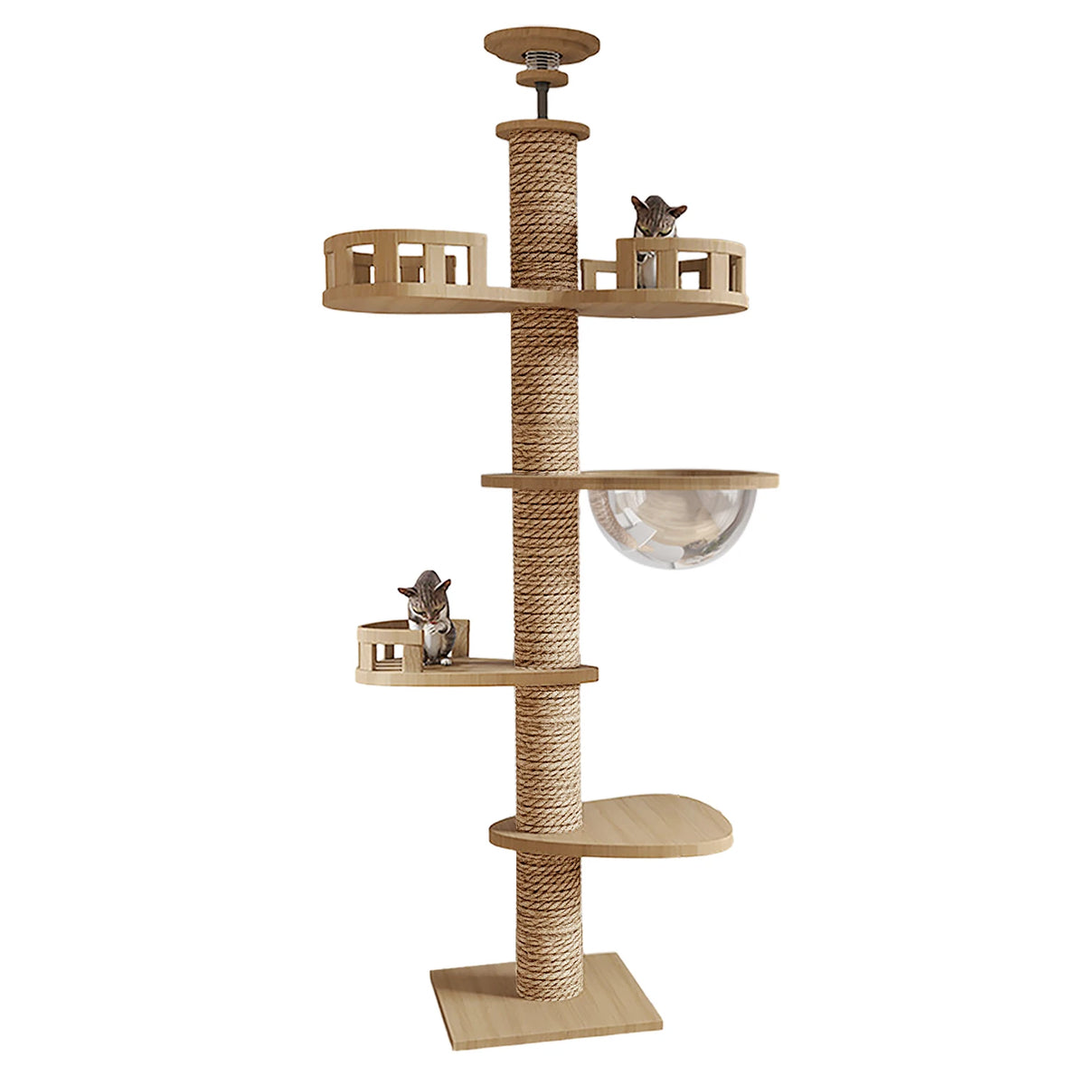 Floor‑to‑Ceiling Density Board Cat Tree Tower, Multi‑Level Cat Climbing Frame with Rotatable Perch, Space Capsule Nest, Jute Rope Scratching Post & Reinforced Pine Base for Indoor Cats