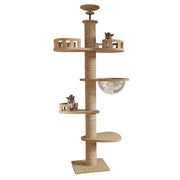 Floor‑to‑Ceiling Density Board Cat Tree Tower, Multi‑Level Cat Climbing Frame with Rotatable Perch, Space Capsule Nest, Jute Rope Scratching Post & Reinforced Pine Base for Indoor Cats