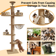 Floor‑to‑Ceiling Density Board Cat Tree Tower, Multi‑Level Cat Climbing Frame with Rotatable Perch, Space Capsule Nest, Jute Rope Scratching Post & Reinforced Pine Base for Indoor Cats