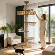 Floor‑to‑Ceiling Density Board Cat Tree Tower, Multi‑Level Cat Climbing Frame with Rotatable Perch, Space Capsule Nest, Jute Rope Scratching Post & Reinforced Pine Base for Indoor Cats