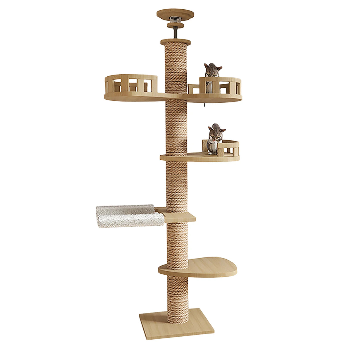 Floor‑to‑Ceiling Density Board Cat Tree Tower, Multi‑Level Cat Climbing Frame with Rotatable Perch, Space Capsule Nest, Jute Rope Scratching Post & Reinforced Pine Base for Indoor Cats