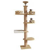 Floor‑to‑Ceiling Density Board Cat Tree Tower, Multi‑Level Cat Climbing Frame with Rotatable Perch, Space Capsule Nest, Jute Rope Scratching Post & Reinforced Pine Base for Indoor Cats