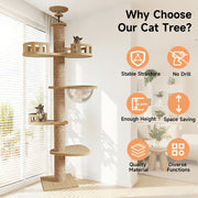 Floor‑to‑Ceiling Density Board Cat Tree Tower, Multi‑Level Cat Climbing Frame with Rotatable Perch, Space Capsule Nest, Jute Rope Scratching Post & Reinforced Pine Base for Indoor Cats