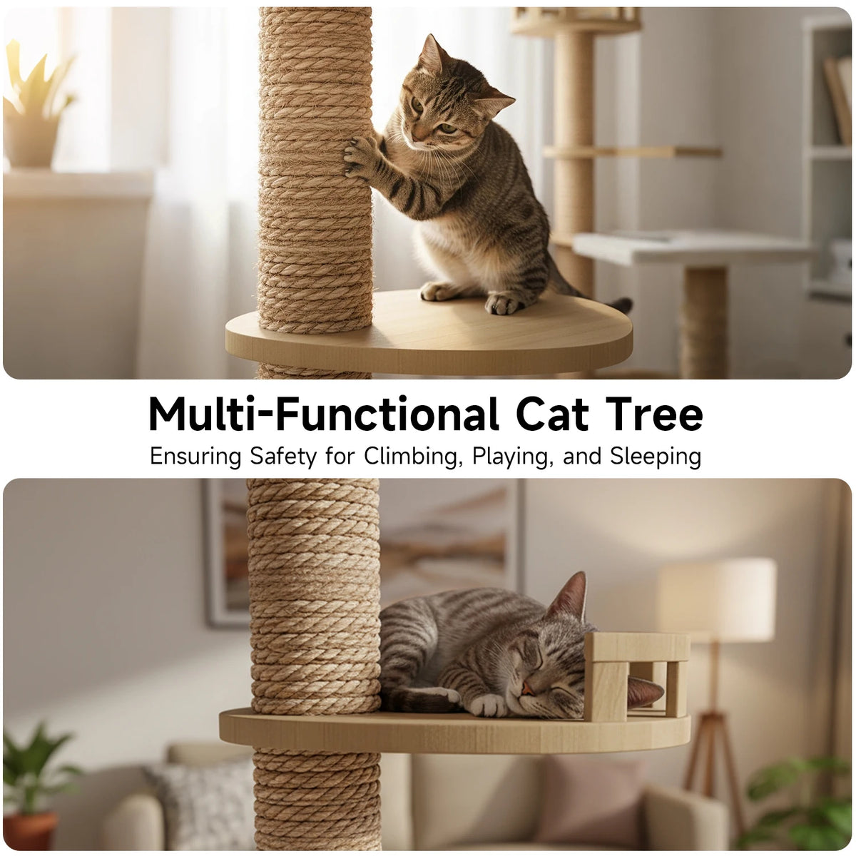 Floor‑to‑Ceiling Density Board Cat Tree Tower, Multi‑Level Cat Climbing Frame with Rotatable Perch, Space Capsule Nest, Jute Rope Scratching Post & Reinforced Pine Base for Indoor Cats