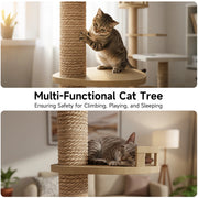 Floor‑to‑Ceiling Density Board Cat Tree Tower, Multi‑Level Cat Climbing Frame with Rotatable Perch, Space Capsule Nest, Jute Rope Scratching Post & Reinforced Pine Base for Indoor Cats