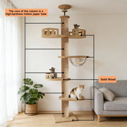Floor‑to‑Ceiling Density Board Cat Tree Tower, Multi‑Level Cat Climbing Frame with Rotatable Perch, Space Capsule Nest, Jute Rope Scratching Post & Reinforced Pine Base for Indoor Cats