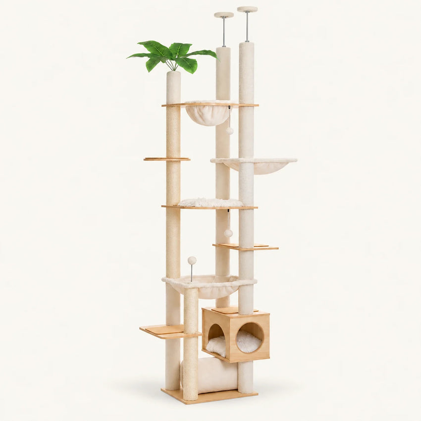 Arbre à chat sol-plafond Sylva Dune Beige — niche et espaces de repos