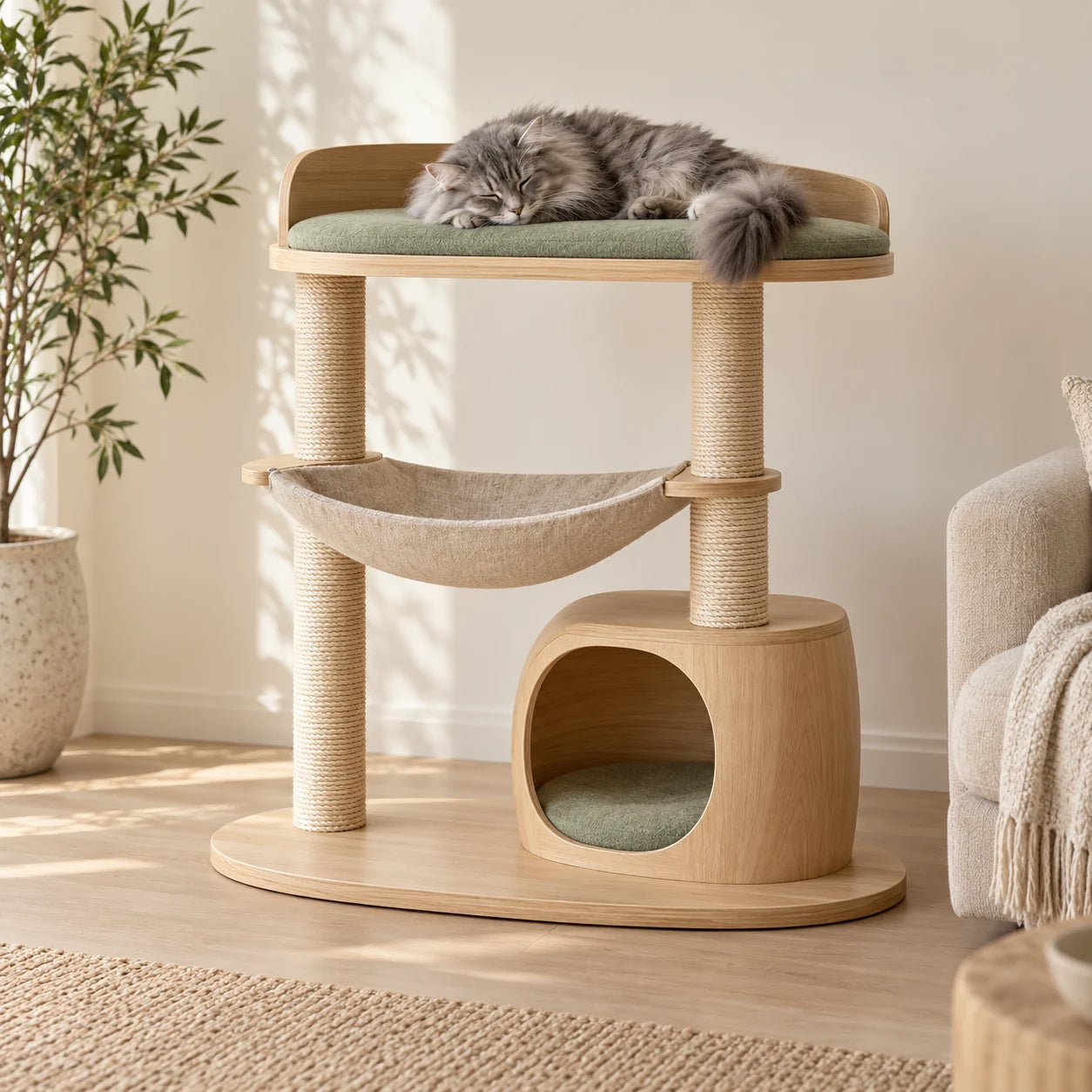 Illustration d’un arbre à chat en bois clair